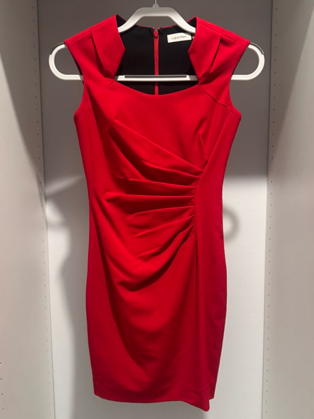 Calvin Klein Red Sleeveless Ruched Red Sheath Dress Size 0 Petite